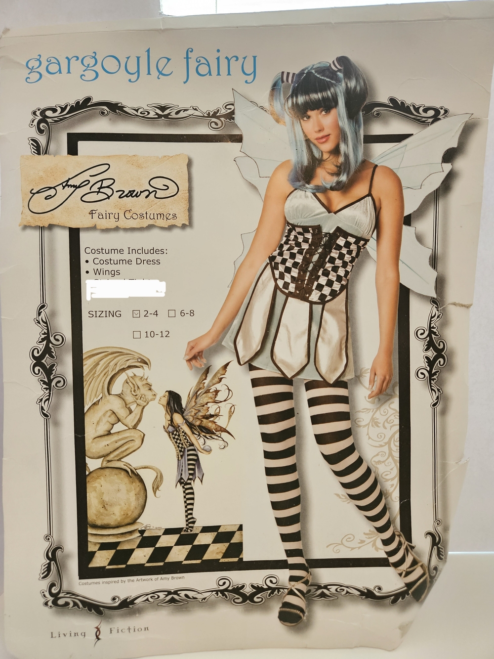 Amy Brown Fairy Costumes Gargoyle Fairy Dress w/ Wings Halloween Black White 2-4